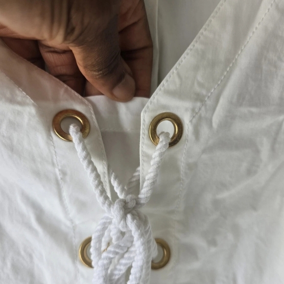 Trina Turk White Nautical Lace-Up Sleveless Top Sz S Tie Front Normcore - Picture 9 of 11